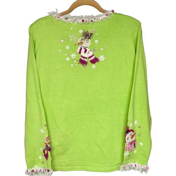 Design Options by Philip & Jane Gordon Christmas Sweater Snowmen Green Large - Picture 2 of 10